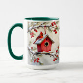 Schöner Weihnachtskardinal und Kiefernzweige Tasse (Links)