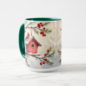 Schöner Weihnachtskardinal und Kiefernzweige Tasse (Vorderseite Links)