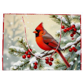 Schöner Weihnachtskardinal und Schneeflocken Weihn Große Geschenktüte (Rückseite)