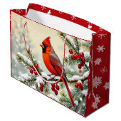 Schöner Weihnachtskardinal und Schneeflocken Weihn Große Geschenktüte (Rückseite Schrägansicht)