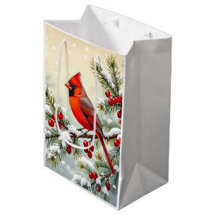 Schöner Weihnachtskardinal und Schneeflocken Weihn Mittlere Geschenktüte