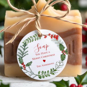 Schöner Weihnachtskranz in Rot und Grün Geschenkanhänger