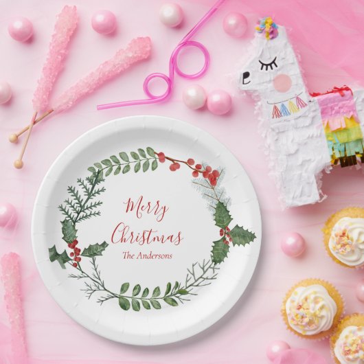 Schöner Weihnachtskranz in Rot und Grün Pappteller (Party)