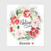 Schöner Weihnachtskranz in Wasserfarbe froh Aufkleber (Blatt)