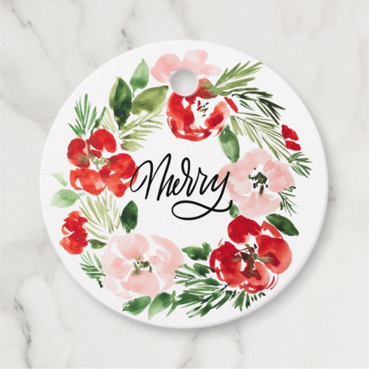 Schöner Weihnachtskranz in Wasserfarbe froh Geschenkanhänger (Vorderseite)