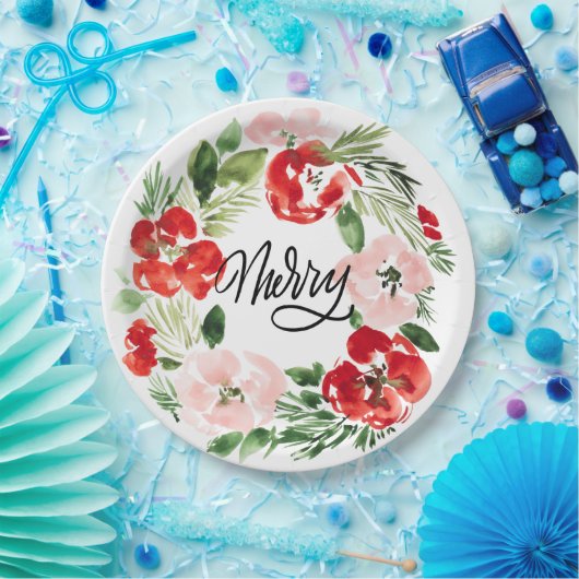Schöner Weihnachtskranz in Wasserfarbe froh Pappteller (Party)