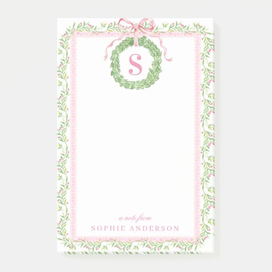 Schöner Weihnachtskranz Monogramm Notizen (Vorderseite)