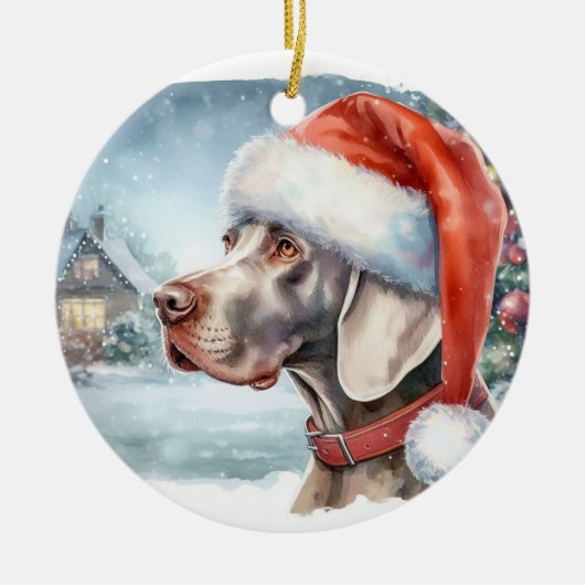 Schöner Weimaraner Hund Winter Weihnachten Keramik Ornament (Vorne)
