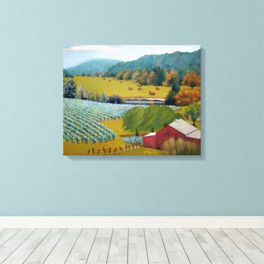 Schöner Weinberg mit farbenfroher Roter Blues Yell Leinwanddruck (Insitu (Holzboden))