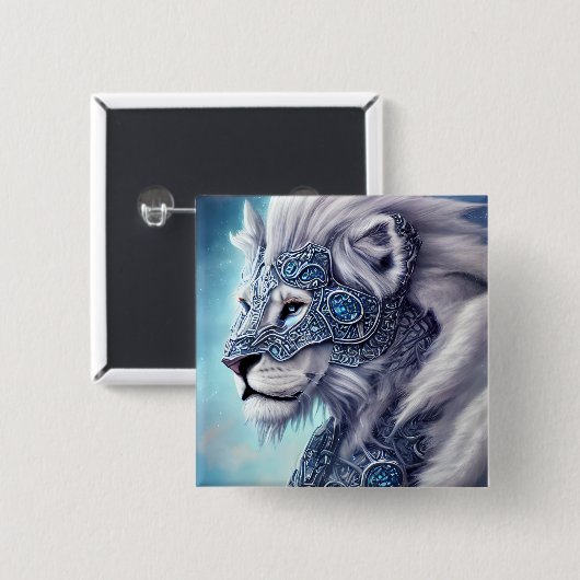 Schöner weißer gepanzerter Kriegerlion Button (Vorne & Hinten)