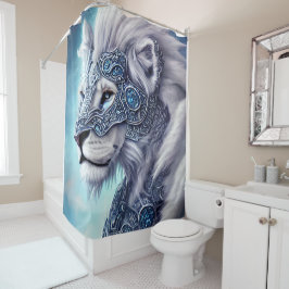 Schöner weißer gepanzerter Kriegerlion Duschvorhang