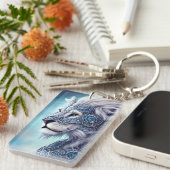 Schöner weißer gepanzerter Kriegerlion Schlüsselanhänger (Vorderseite rechts)