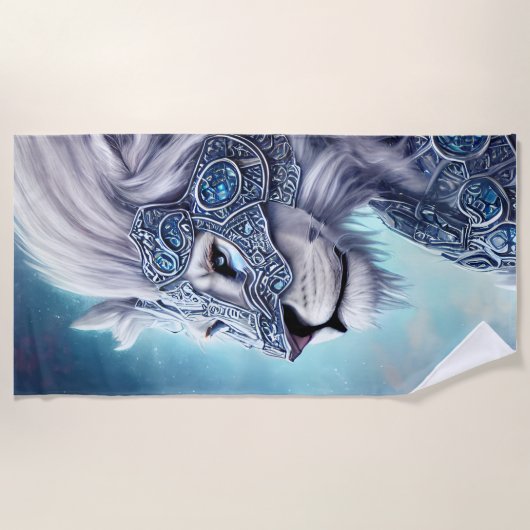 Schöner weißer gepanzerter Kriegerlion Strandtuch (Vorderseite)