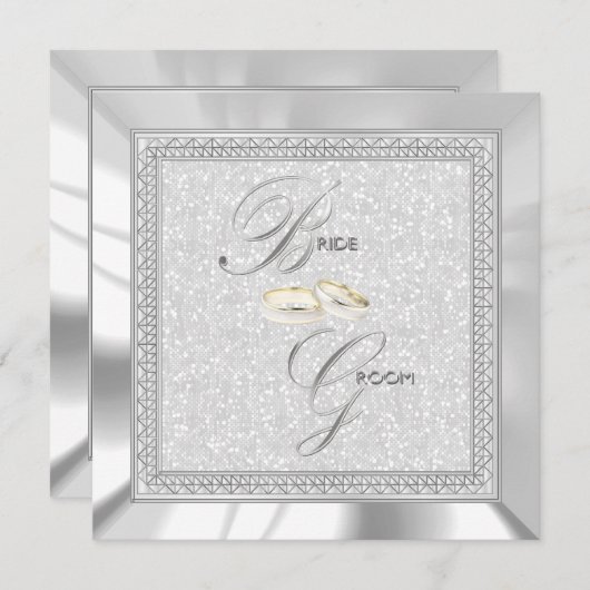 Schöner weißer Glitzer, Satin und Silberhochzeit Einladung (Vorne/Hinten)