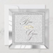 Schöner weißer Glitzer, Satin und Silberhochzeit Einladung (Vorderseite)