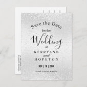 Schöner weißer Glitzer - Save the Date Ankündigungspostkarte (Vorne/Hinten)