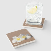 Schöner weißer hawaiischer Plumeria-Untersetzer Steinuntersetzer (Seitenansicht)