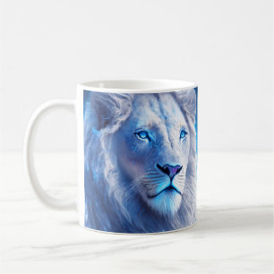 Schöner weißer mystischer Löwe mit blauen Augen   Kaffeetasse