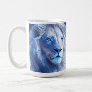 Schöner weißer mystischer Löwe mit blauen Augen   Kaffeetasse