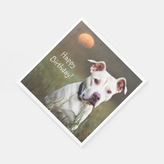 Schöner weißer Pitbull zum Geburtstag Serviette (Ecke)