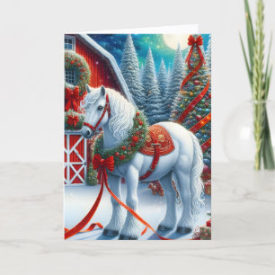 Schöner weißer Reitpferd-Weihnachten Feiertagskarte