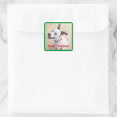 Schöner weißer Rentier Hund Weihnachten Grün Quadratischer Aufkleber (Tasche)