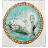 Schöner weißer Schwan in türkisblauem Wasser Duschvorhang (Vorderseite)