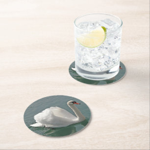 Schöner weißer Schwan Runder Pappuntersetzer