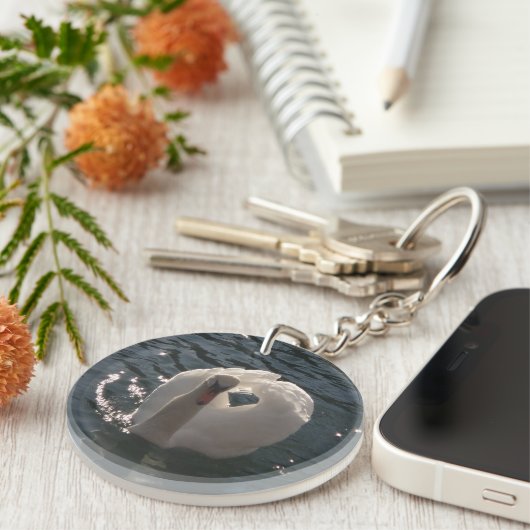 Schöner weißer Schwan Schlüsselanhänger (Vorderseite rechts)