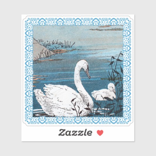 Schöner Weißer Schwanensee mit Extravaganter Kinde Aufkleber (Blatt)