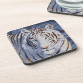 Schöner weißer Tiger mit kristallblauen Augen Getränkeuntersetzer (Linke Seite)