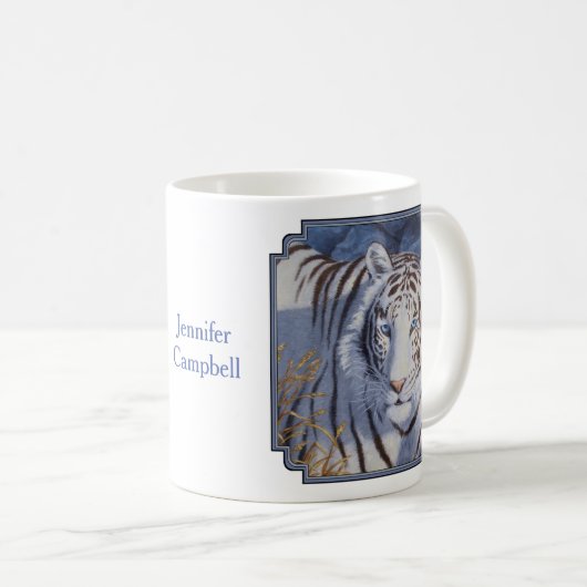 Schöner weißer Tiger mit kristallblauen Augen Kaffeetasse (VorderseiteRechts)