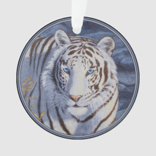 Schöner weißer Tiger mit kristallblauen Augen Ornament