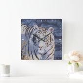 Schöner weißer Tiger mit kristallblauen Augen Quadratische Wanduhr (Zuhause)