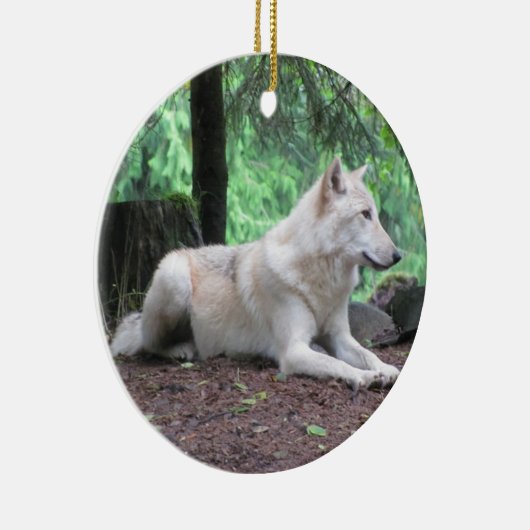 Schöner weißer Wolf Keramikornament (Rechts)