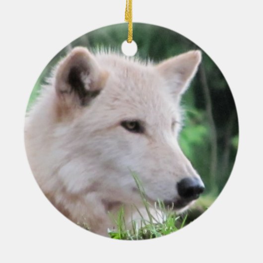 Schöner weißer Wolf Keramikornament (Hinten)