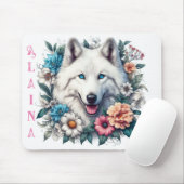 Schöner Weißer Wolf mit Blume Mousepad (Mit Mouse)