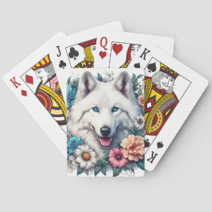 Schöner Weißer Wolf und Blume Spielkarten