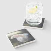 Schöner Weißsiameer Betta Fighting Fish Steinuntersetzer (Seitenansicht)