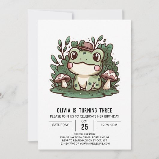 Schöner Whimsical Frog Digital zum Geburtstag Einladung (Vorderseite)