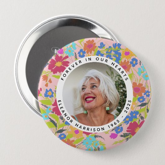 Schöner Wildblumen-Gedenk-Fotorahmen mit Text Button (Vorne & Hinten)