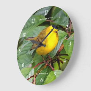 Schöner Wilson-Waldsänger Singvogel im Kirschbaum Große Wanduhr