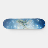 Schöner Winter Blue Floral Peacock Skateboard (Horizontal)