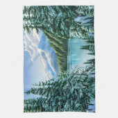 Schöner Winter Sky Mountain Lake Geschirrtuch (Vertikal)