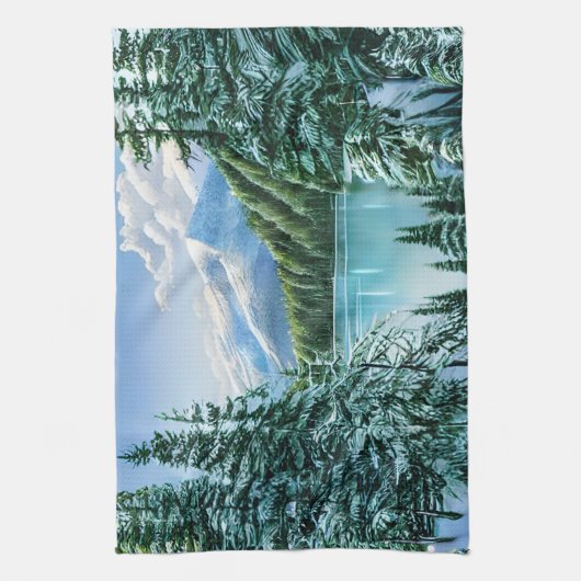 Schöner Winter Sky Mountain Lake Geschirrtuch (Vertikal)