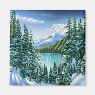 Schöner Winter Sky Mountain Lake Magnet