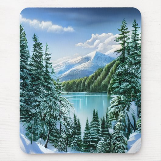 Schöner Winter Sky Mountain Lake Mousepad (Vorne)