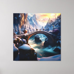 Schöner Winter Wasserfall Wasser unter Brücke 2 Leinwanddruck