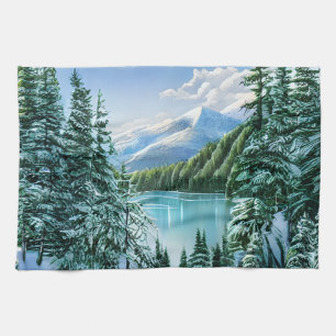Schöner Winterhimmel Bergsee Geschirrtuch