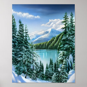 Schöner Winterhimmel Bergsee Poster
